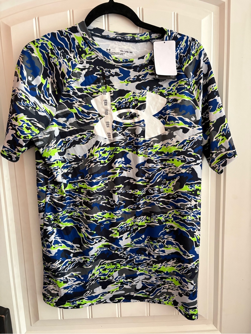 Under Armour Boys Camo Performance Tee - Blue, Gray & Neon Green